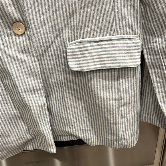 SAGE THE LABEL: Baby Blue & White Stripped Casual Blazer - Picture 3 of 9